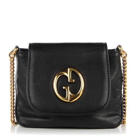 GUCCI Pebbled Calfskin Small 1973 Chain Shoulder Bag Black 